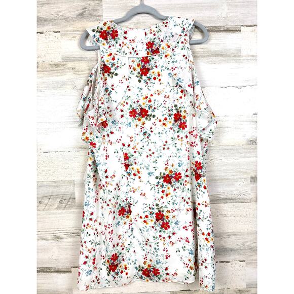 Parker Women’s L White Multicolor Floral Cold Shoulder Shift Mini Dress NEW - Picture 3 of 6
